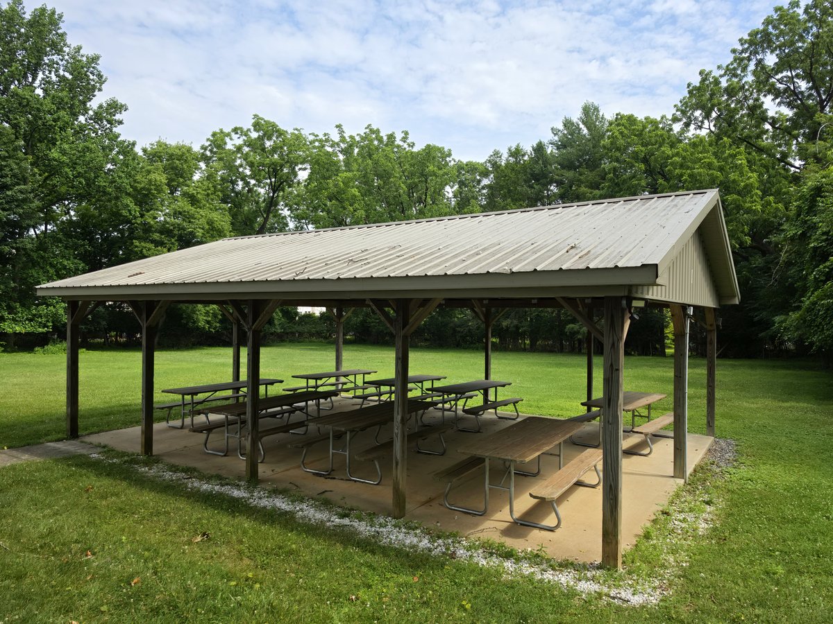 Interior view of the Messiah UMC Pavilion showing covered picnic seating